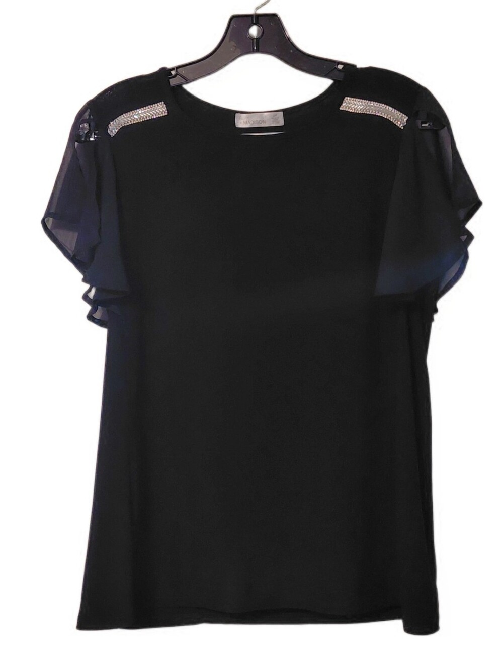 SP Chiffon Black Top Baguette Rhinestones Glittery Glimmer 89th + Madison